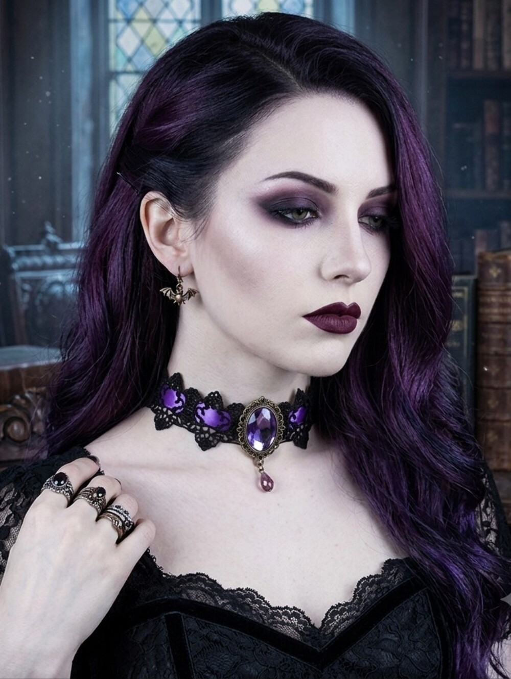 Gothic Black/Purple Lace Necklace Collar Choker Retro Style Faux Fashion Jewelry
